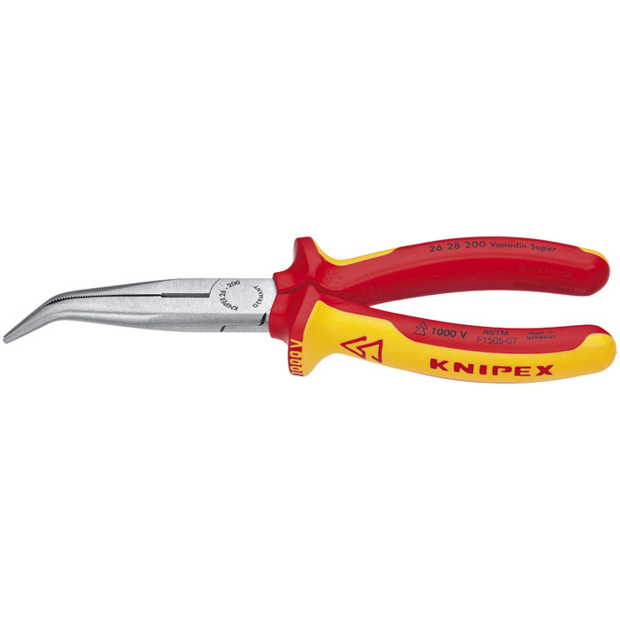 KNIPEX 26 28 200 SBA - Long Nose 40 Degree Angled Pliers with Cutter-1000V Insulated