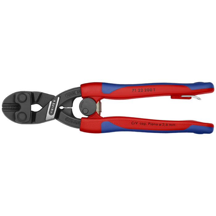KNIPEX 71 22 200 T BKA - CoBolt High Leverage 20 Degree Angled Compact Bolt Cutters-Tethered Attachment