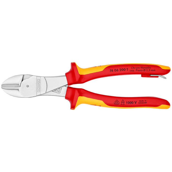 KNIPEX 74 06 200 T - High Leverage Diagonal Cutters-1000V Insulated-Tethered Attachment