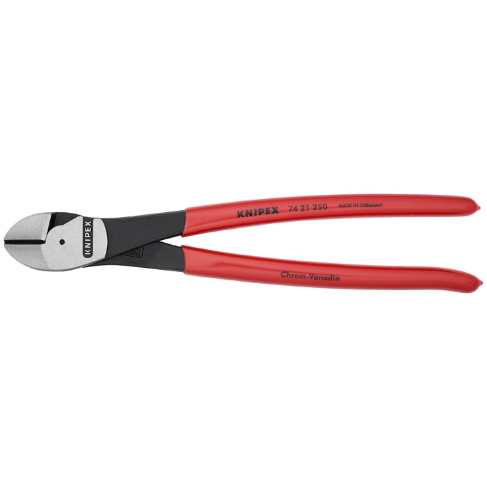 KNIPEX 74 21 250 SBA - High Leverage 12 Degree Angled Diagonal Cutters