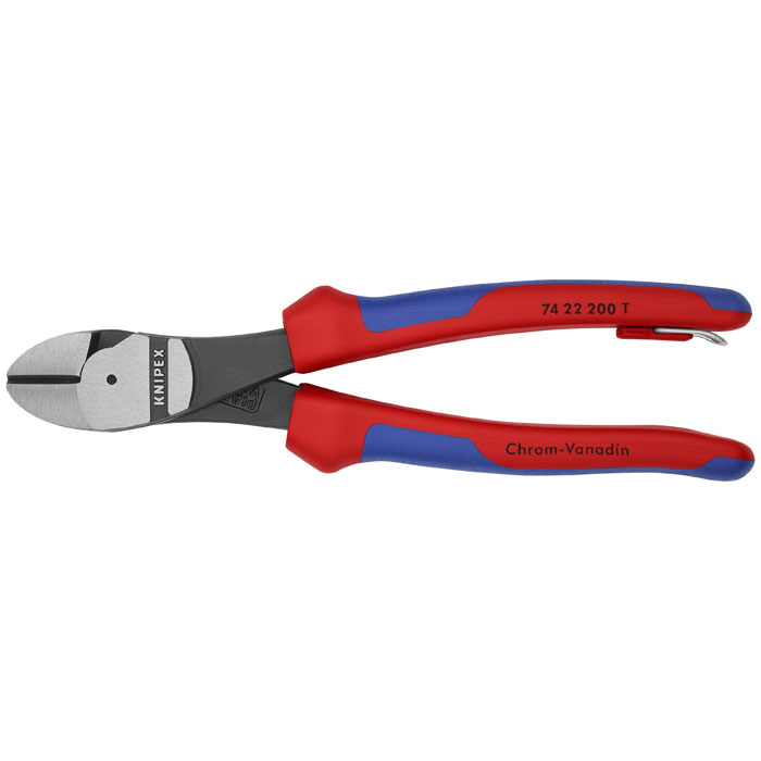 KNIPEX 74 22 200 T BKA - High Leverage 12 Degree Angled Diagonal Cutters-Tethered Attachment