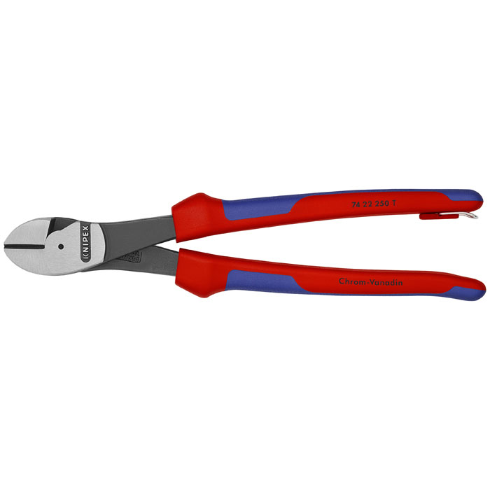 KNIPEX 74 22 250 T BKA - High Leverage 12 Degree Angled Diagonal Cutters-Tethered Attachment