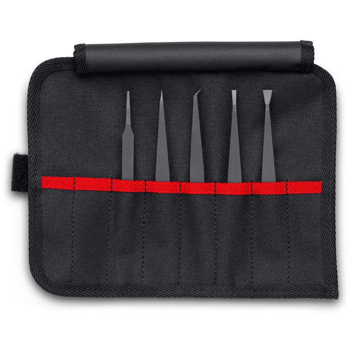 KNIPEX 92 00 05 ESD - 5 Pc Plastic Tweezer Set in a Tool Roll-ESD