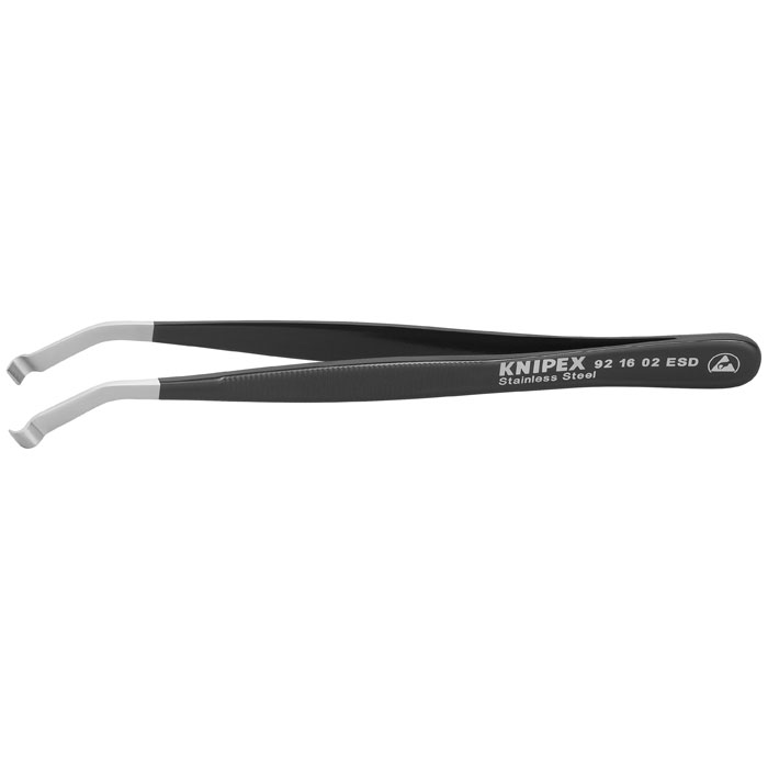 KNIPEX 92 16 02 ESD - Stainless Steel Positioning Tweezers-35 DegreeAngled-ESD