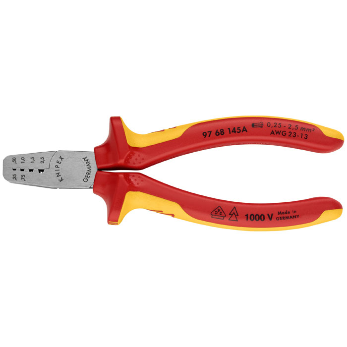 KNIPEX 97 68 145 A - Crimping Pliers for Wire Ferrules-1000V Insulated