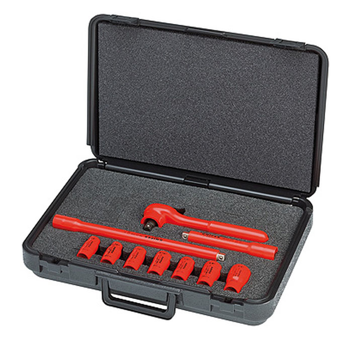 KNIPEX 98 99 11 S3 - 10 Pc Socket Set, 3/8" Drive, SAE-1000V Insulated