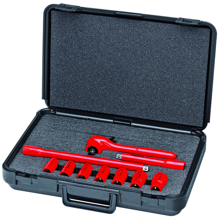 KNIPEX 98 99 11 S4 - 10 Pc Socket Set, 3/8" Drive, Metric-1000V Insulated