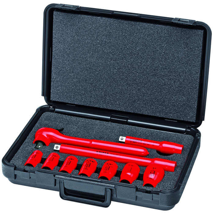 KNIPEX 98 99 11 S5 - 10 Pc Socket Set, 1/2" Drive, SAE-1000V Insulated