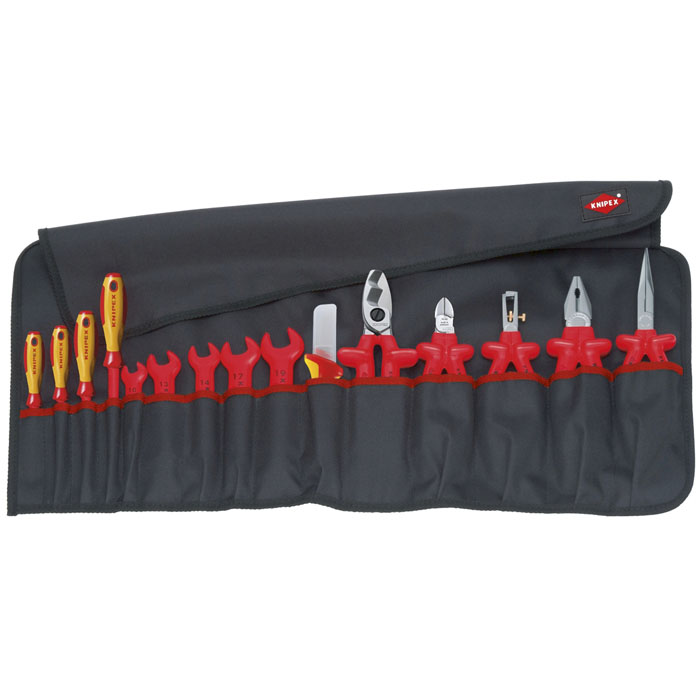 KNIPEX 98 99 13 - 15 Pc Tool Roll Bag, 1000V Insulated