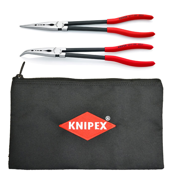 KNIPEX 9K 00 80 128 US - 2 Pc XL Long Needle Nose Pliers Set with Keeper Pouch