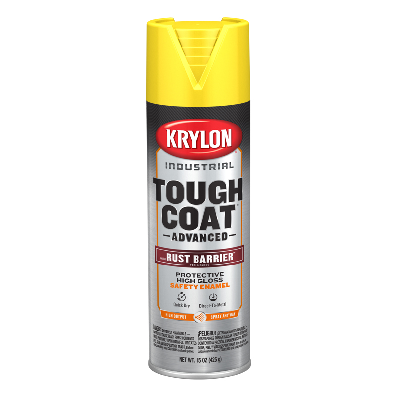 Krylon 4390 Safety Yellow OSHA Industrial Tough Coat Rust Barrier Spray Paint - Case of 6
