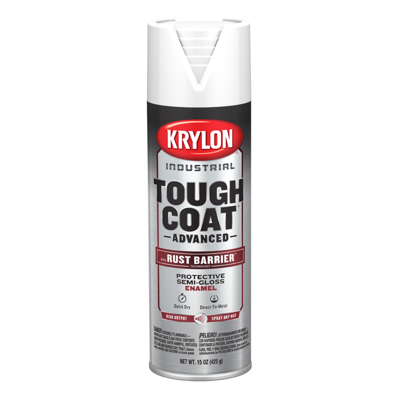 Krylon 9190 Semi-Gloss White Industrial Tough Coat Rust Barrier Spray Paint - Case of 6
