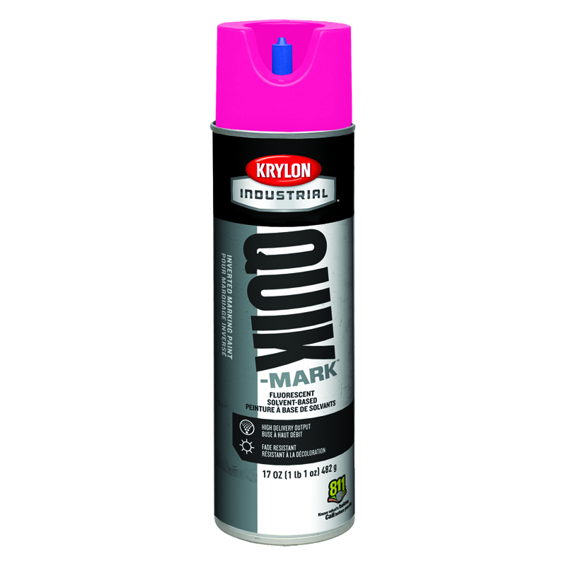 Krylon Industrial A03622 Fluorescent Hot Pink Quik-Mark Solvent-Based Inverted Marking Paint  Case of 12