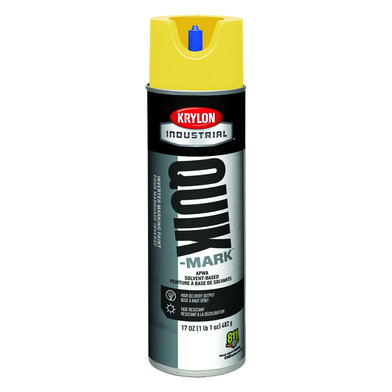 Krylon Industrial A03821 APWA High Visibility Yellow Quik-Mark Solvent-Based Inverted Marking Paint  Case of 12