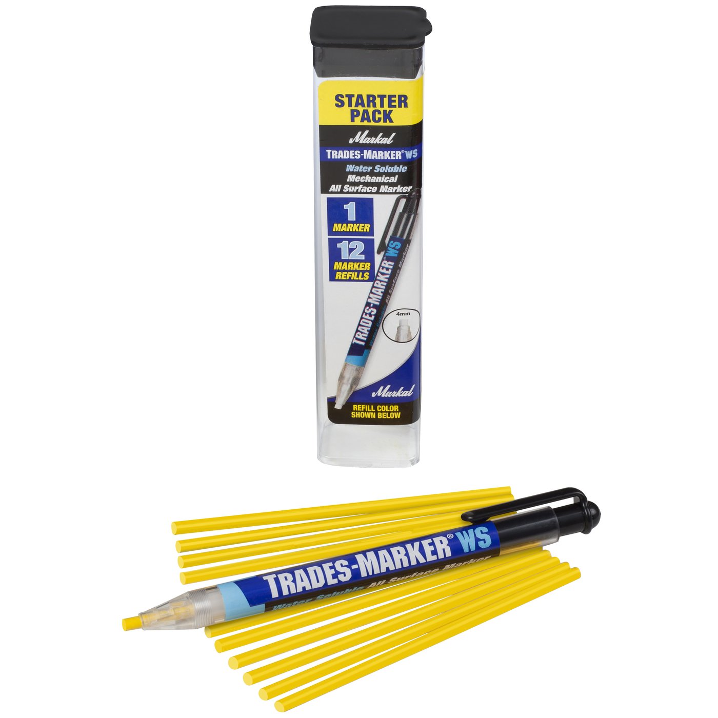 Markal 96191 Trades-Marker WS Starter Pack Yellow Mechanical All Surface Marker